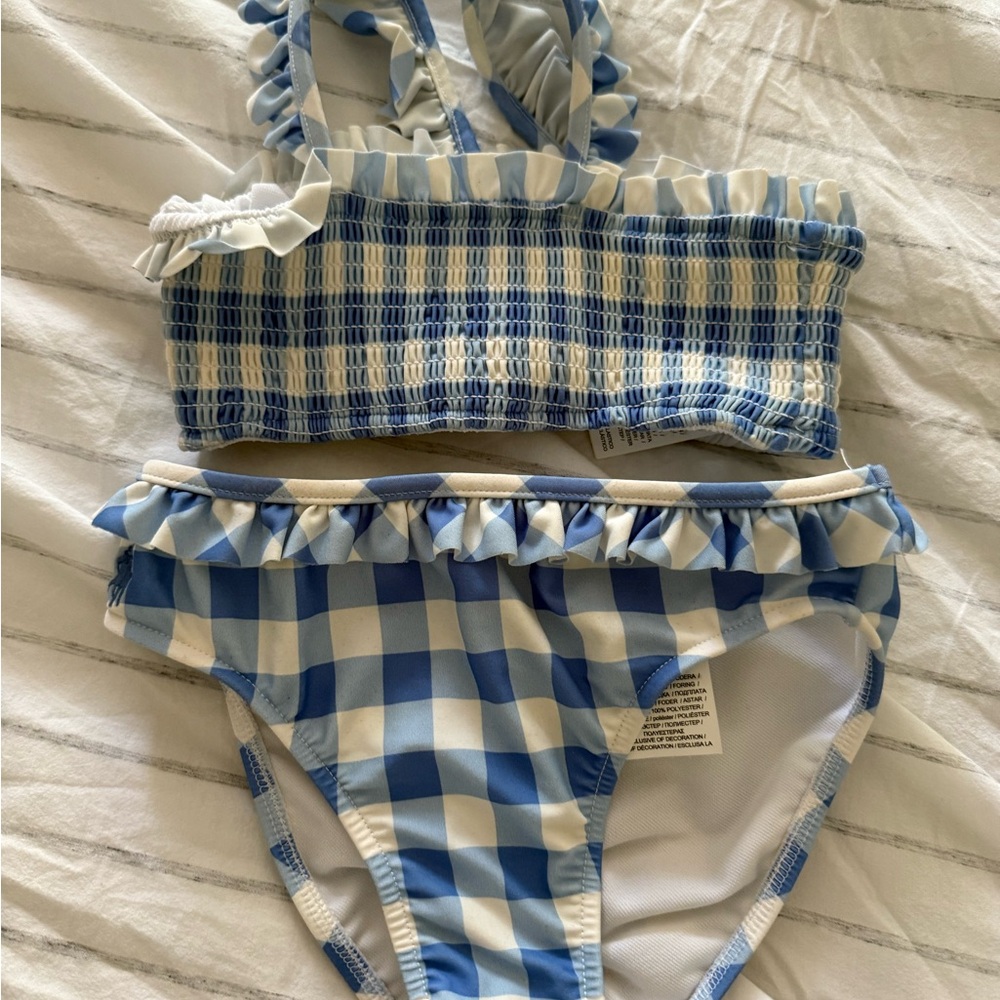 Ralph Lauren Blue and White Gingham Bikini with Ruffle Details - 2 piece